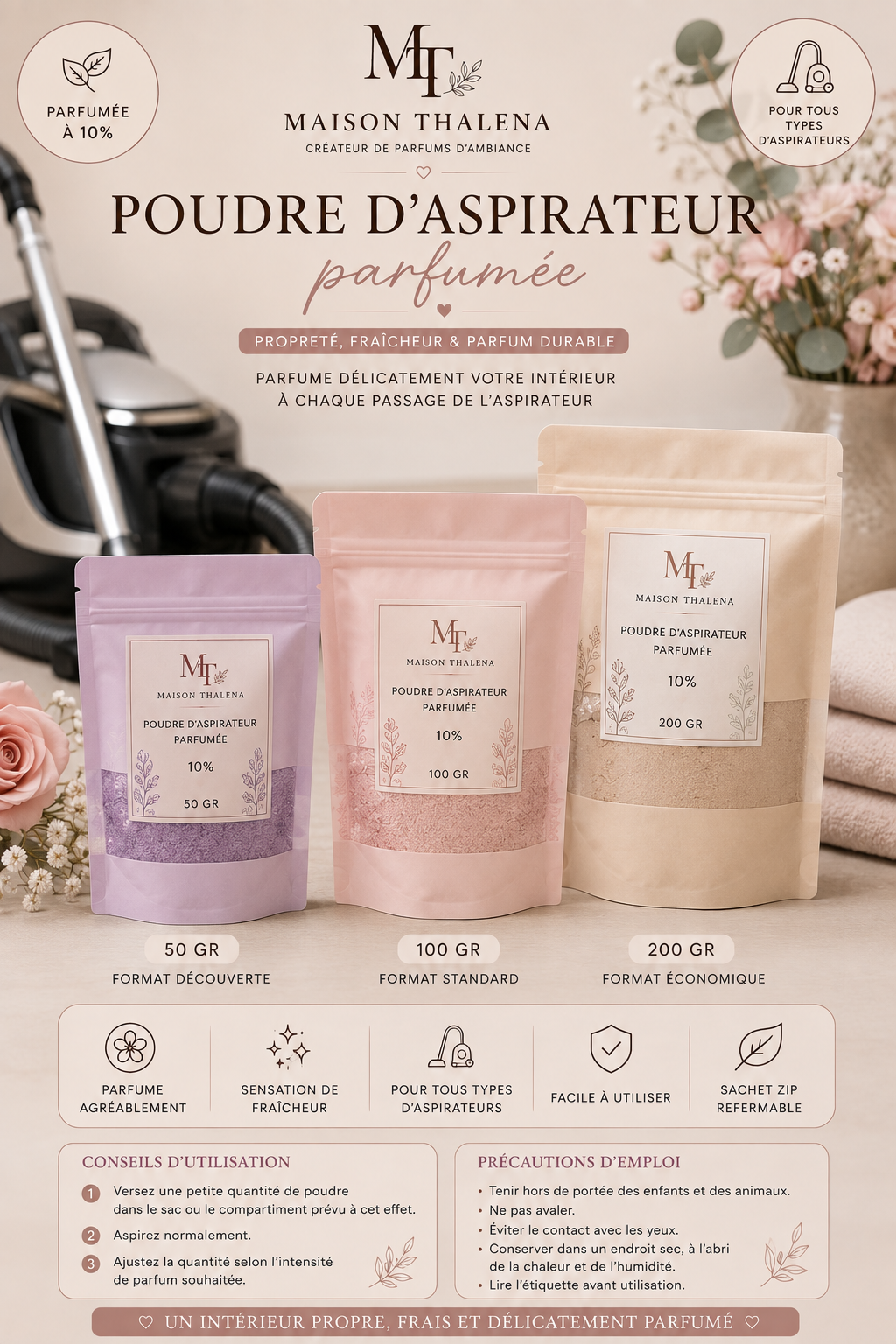 Poudres parfumées pour aspirateur