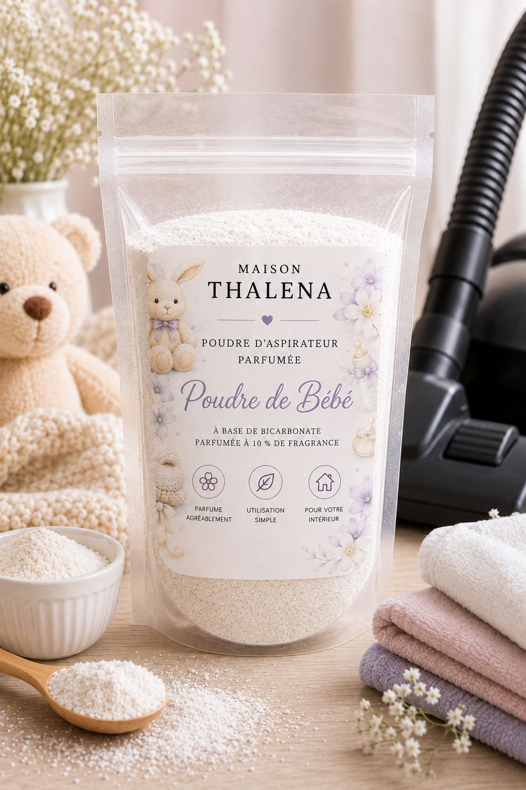 Poudre d’aspirateur parfumée – Poudre de Bébé