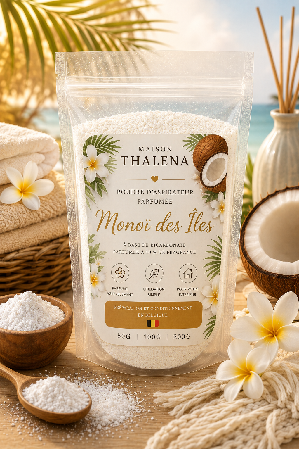 Poudre d’aspirateur parfumée – Monoï des Îles